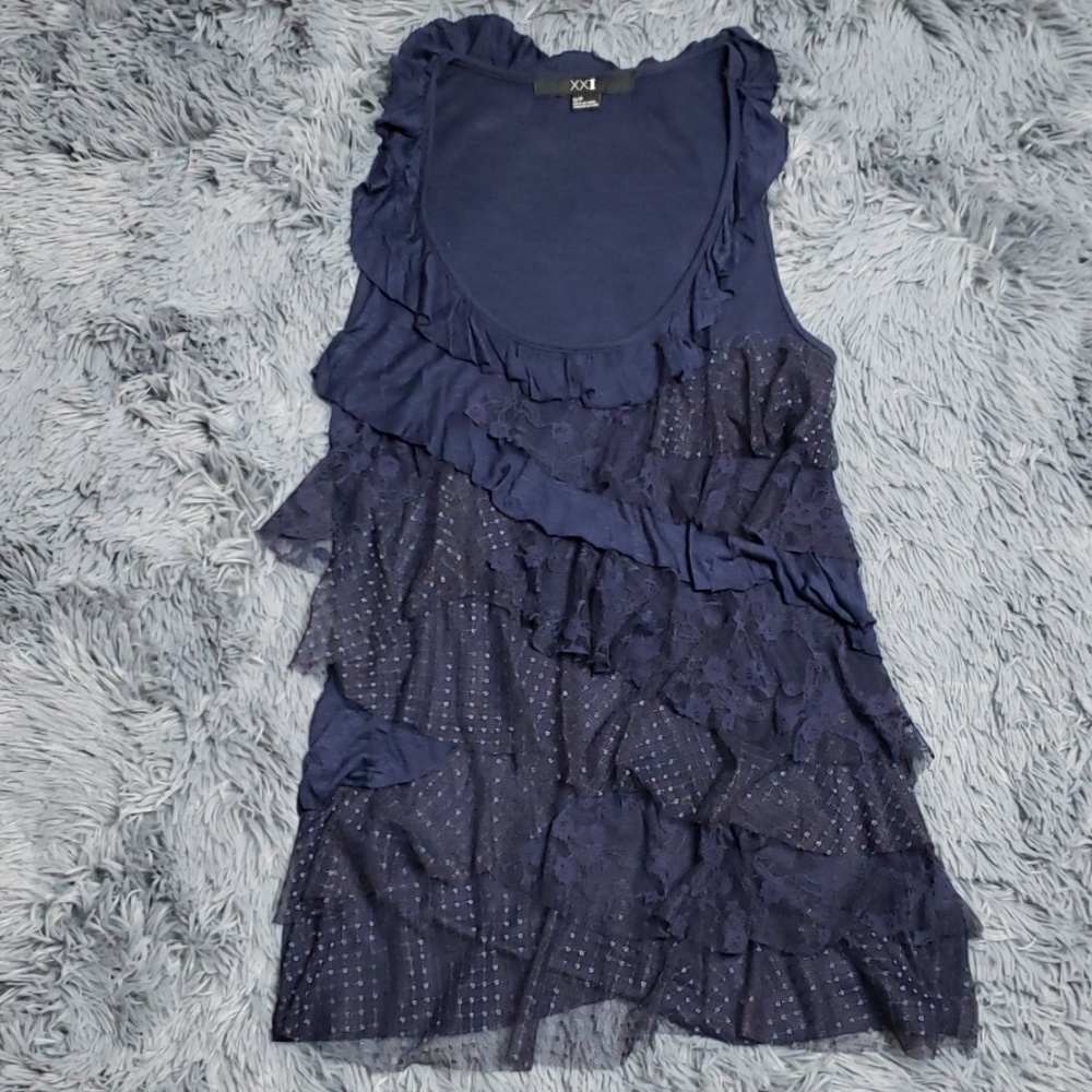 Forever 21 Blue Ruffle Tank Top - Picture 2 of 4